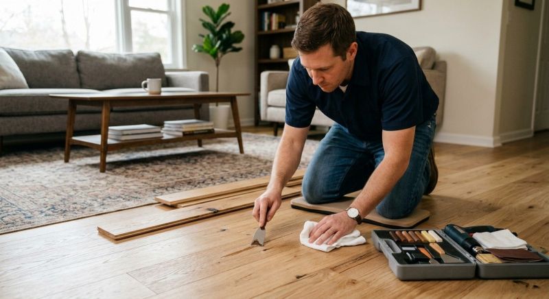 Our team working on Wood Floor Service projects in Bellevue, WA